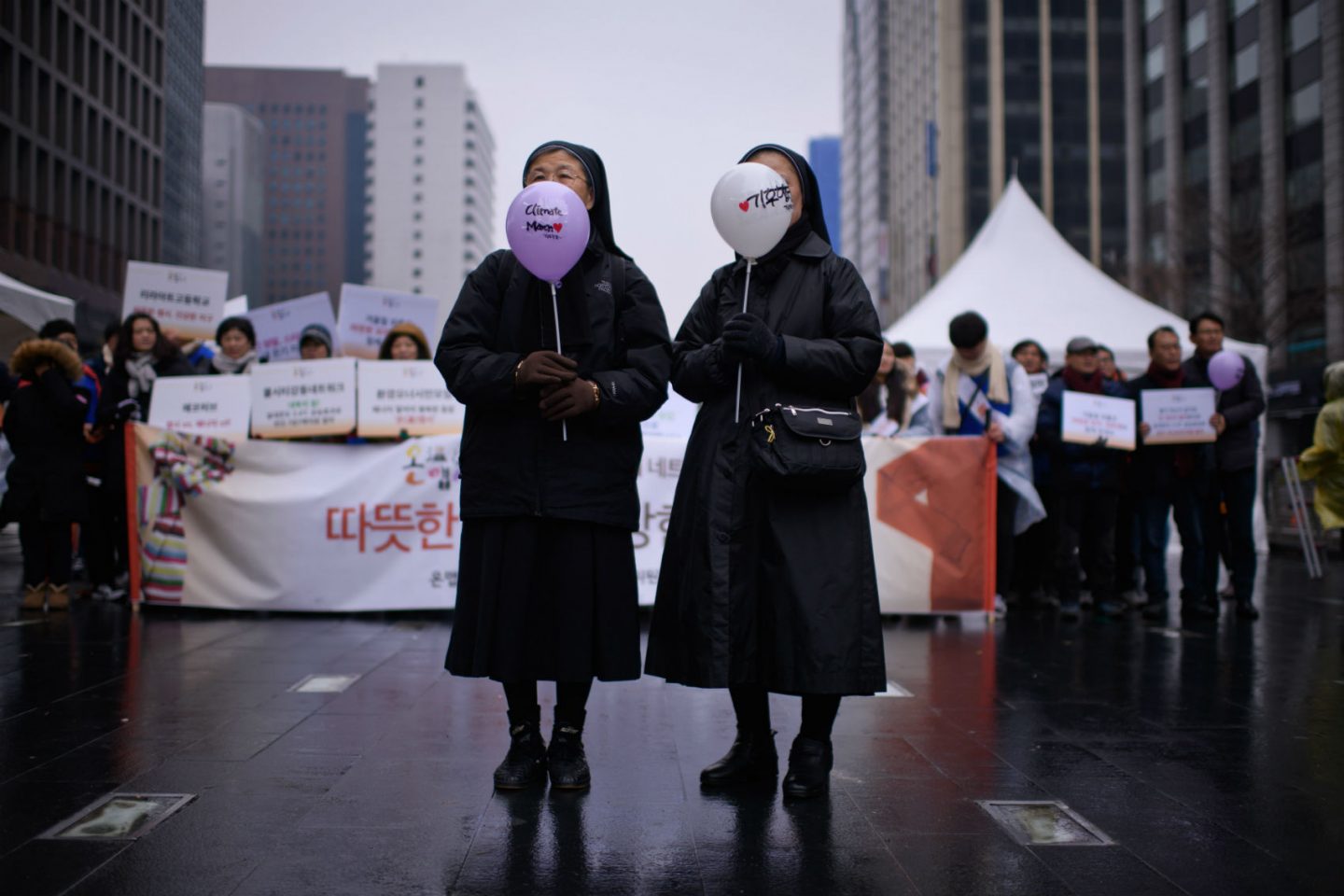 Freiras na Marcha do Clima em Seul, na Coreia do Sul