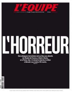 Capa do jornal francês L`Équipe no dia 14/11/2015