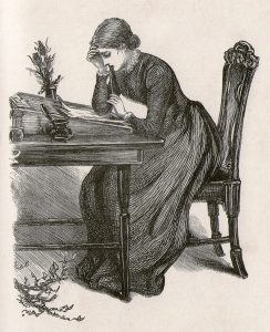 Ilustração de jovem escrevendo uma carta