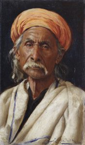 "Bakshiram", de 1886, retrato de artesão indiano pintado por Rudolf Swoboda 