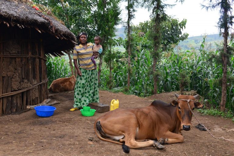 Fenete Abdela em frente à sua casa no lugarejo conhecido como Maderia, no interior do país