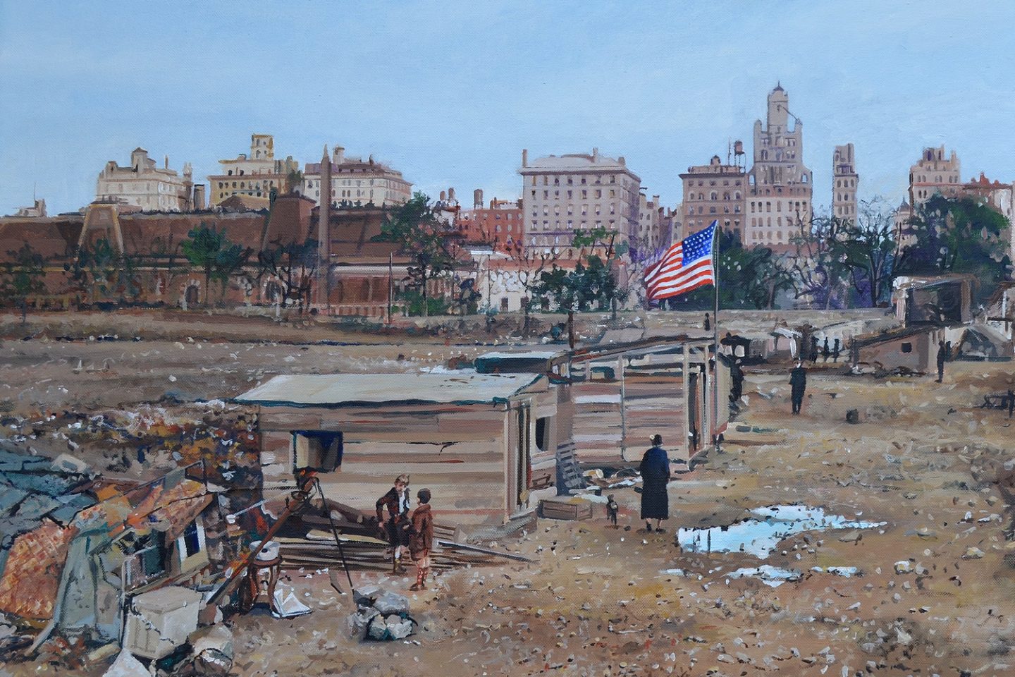 O quadro do pintor americano George H. Rothacker mostra uma favela (hooverville) em pleno Central Park