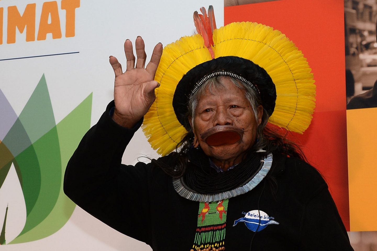 Raoni na COP-21. Foto de Miguel Medina/ AFP