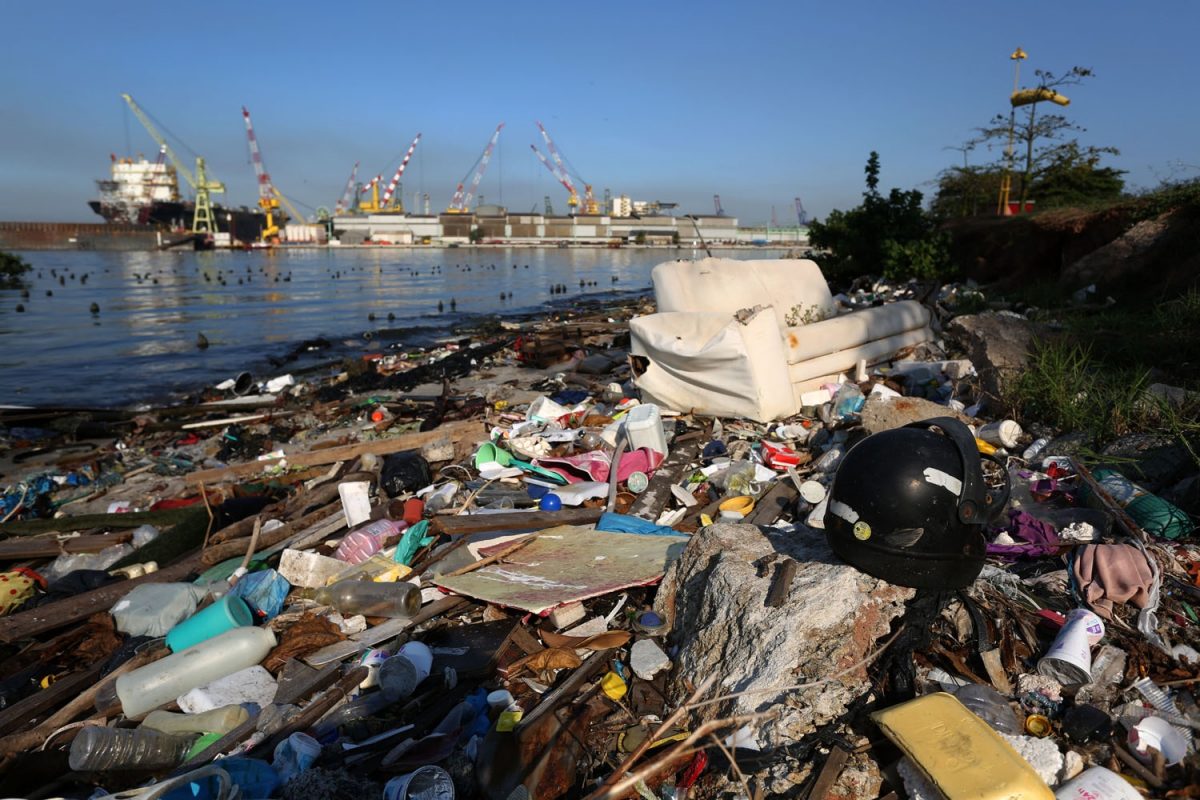 Baía de Guanabara: lixo acumulado na praia do Catalão, próximo ao Parque Tecnológico do Fundão. Foto de Custódio Coimbra