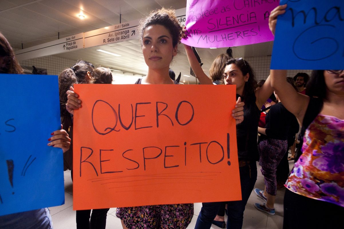 Mulheres protestam contra o assédio no metrô de São Paulo. Foto de Gabriel Soares/Brazil Photo Press