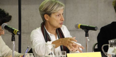 Judith Butler , em 2015, em São Paulo, durante a entrevista coletiva no I Seminário Queer, no Sesc Vila Mariana. Foto Alexandre Gonçalves Jr./Sesc São Paulo