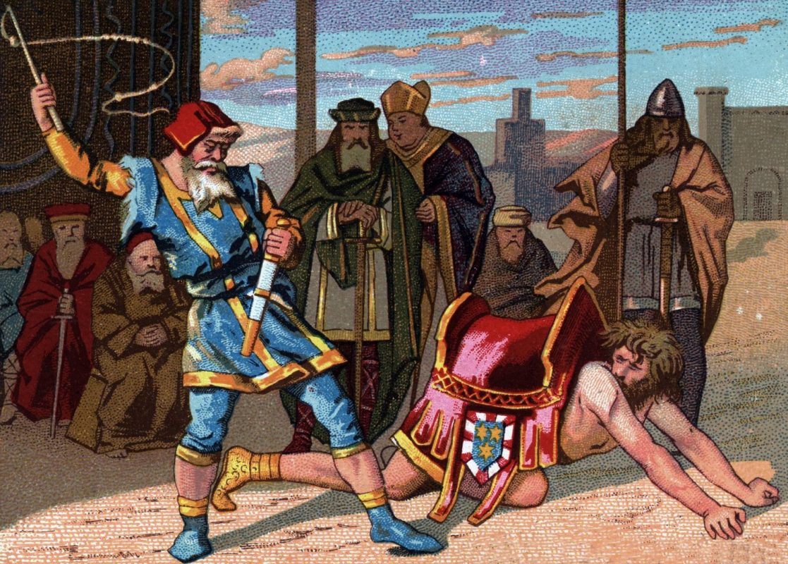 Pintura de um senhor feudal humilhando um dos seus servos. Collection privee/Isadora/Leemage
