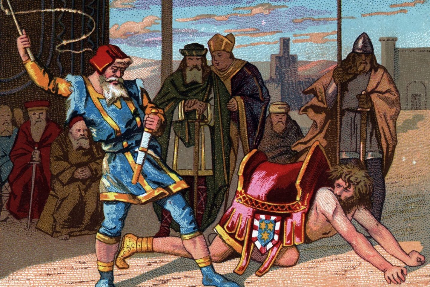 Pintura de um senhor feudal humilhando um dos seus servos. Collection privee/Isadora/Leemage