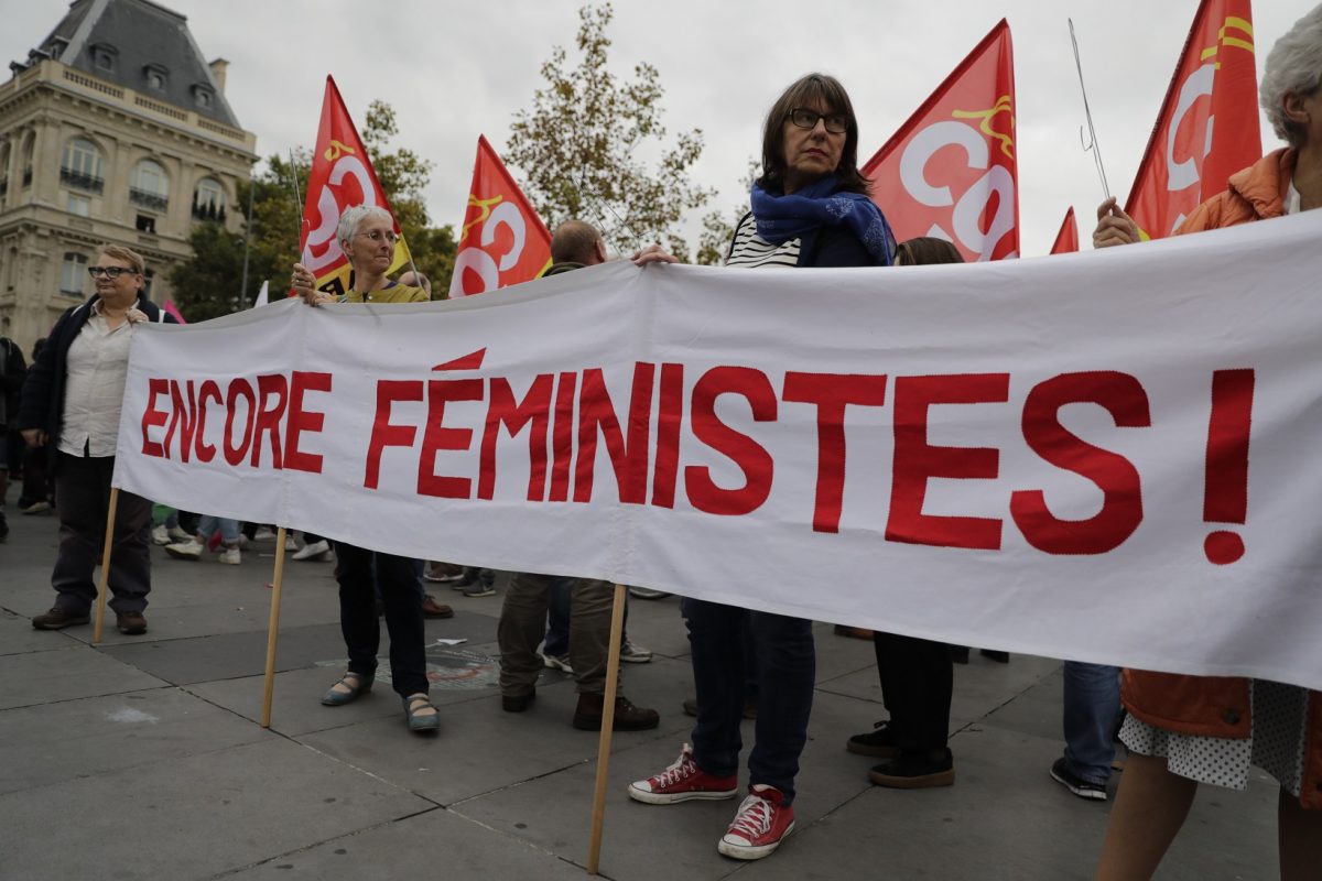 Feministas francesas fazem manifestação em Paris no Dia Mundial do Direito ao Aborto. Foto Thomas Samson/AFP