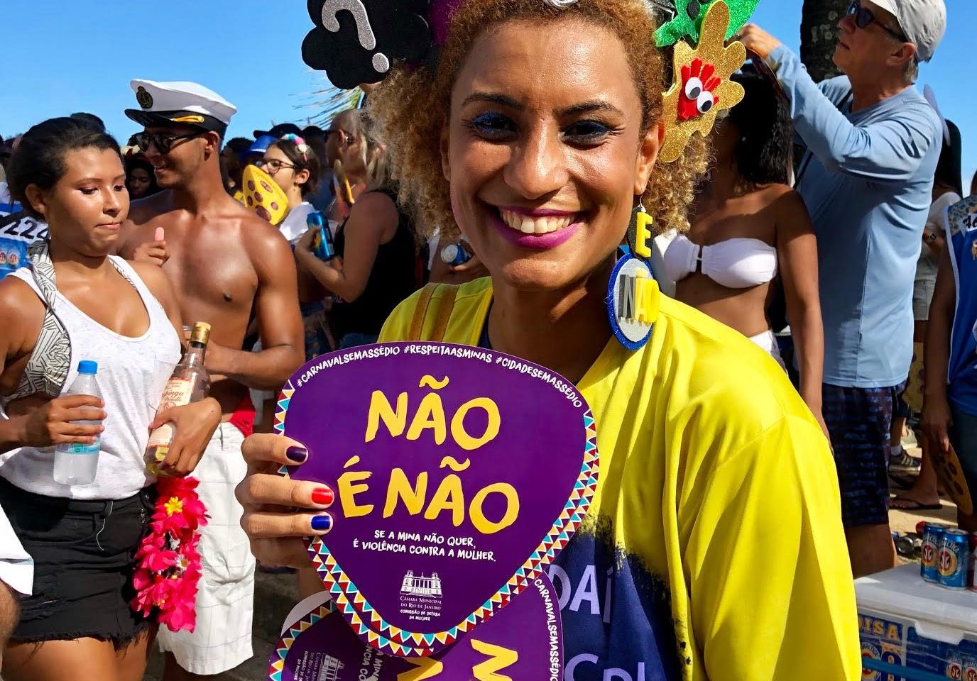 Marielle Franco no carnaval de 2018 em campanha contra assédio às mulheres: defensora dos direitos humanos e da população mais vulnerável (Foto: Carla Lencastre)