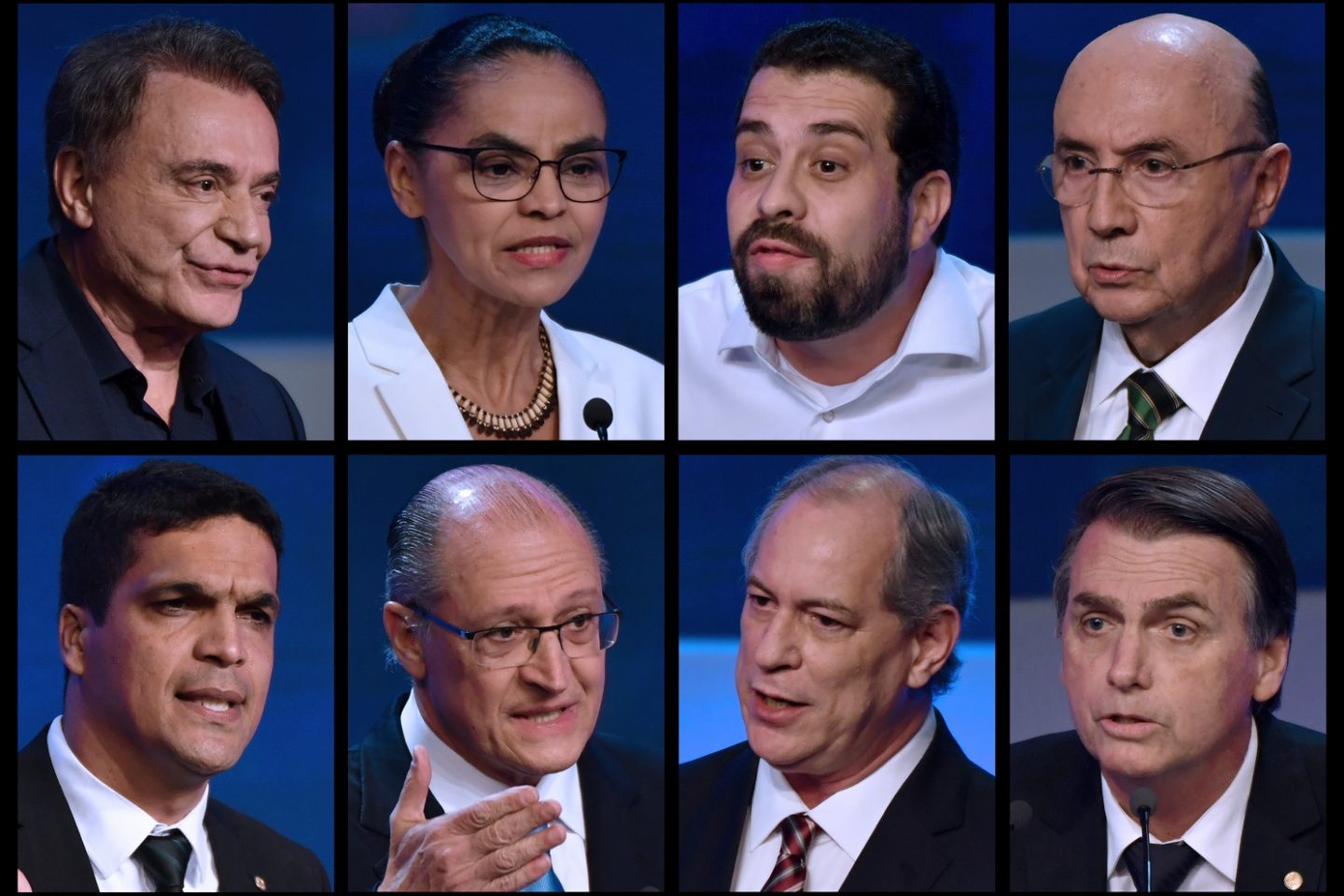 Composição com fotos dos oitos candidatos que participaram do debate da Band. Temas ambientais foram pouco discutidos. Foto Nelson Almeida/AFP