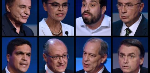 Composição com fotos dos oitos candidatos que participaram do debate da Band. Temas ambientais foram pouco discutidos. Foto Nelson Almeida/AFP