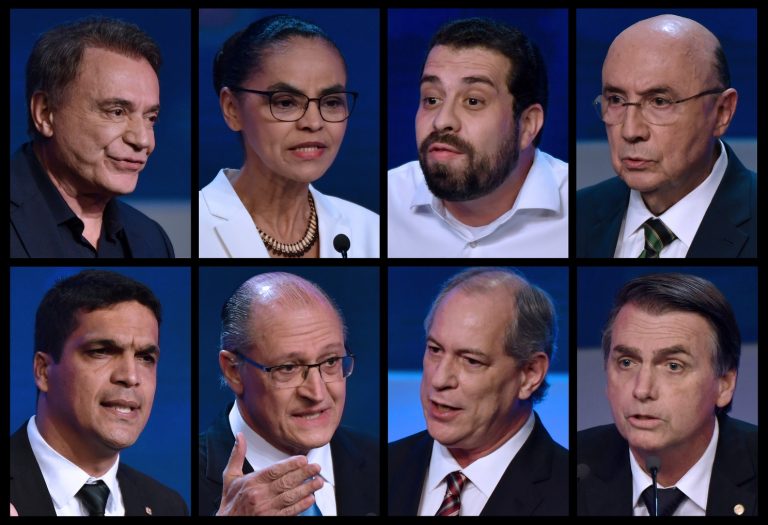 Composição com fotos dos oitos candidatos que participaram do debate da Band. Temas ambientais foram pouco discutidos. Foto Nelson Almeida/AFP