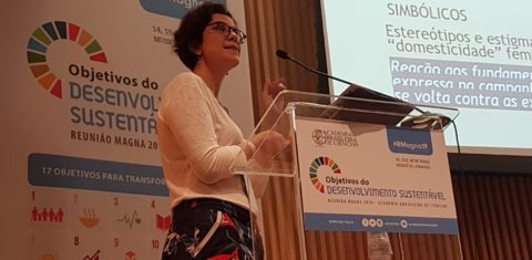 Flávia Biroli na Reunião Magna da Academia Brasileira de Ciências: "A precarização do emprego fez também com que aumentasse a diferença salarial entre mulheres e homens. É bastante provável prever que esse quadro de desigualdade tende a continuar se aprofundando" (Foto Oscar Valporto)