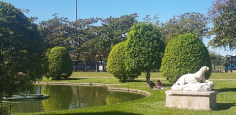 A moça desenhando, o cachorro, a estátua e os jardins: tarde azul na Praça Paris (Foto: Oscar Valporto)