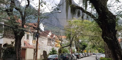Rua do Grajaú com suas árvores e casas e o Parque Estadual ao fundo: cenário de bairro que conseguiu resistir à avalanche imobiliária (Foto: Oscar Valporto)