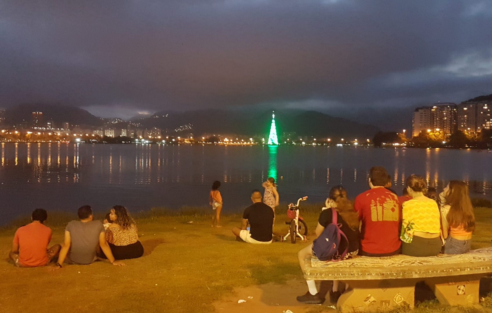 A árvore de Natal, flutuante e iluminada, da Lagoa: 70 metros de altura e 900 mil lâmpadas (Foto: Oscar Valporto)