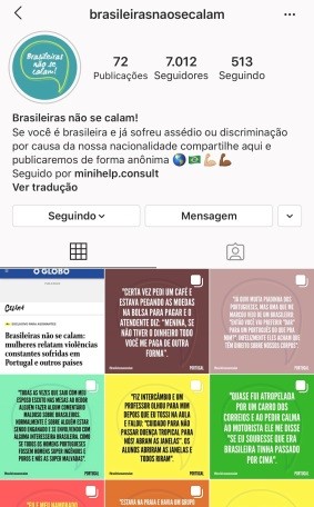 No Instagram, a página "Brasileiras não se calam" foi criada para que vítimas de abuso no exterior relatem suas histórias. Foto: Reprodução/Instagram