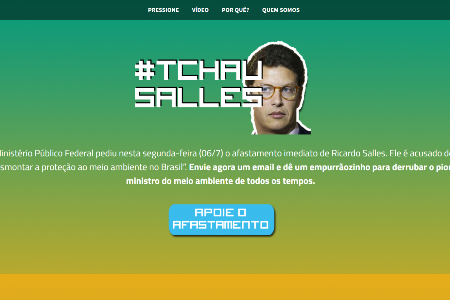 Abaixo-assinado virtual pela saída de Ricardo Salles do Ministério do Meio Ambiente: apoio à ação de improbidade impetrada por 12 procuradores federais (Foto: Reprodução)