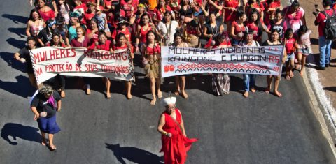 Mulheres das etnias Guarani e Kaingang na Marcha das Mulheres Indígenas em 2019, em Brasília: 53 candidaturas femininas no Rio Grande do Sul (Foto: Douglas Freitas/Deriva Jornalismo/Nonada)