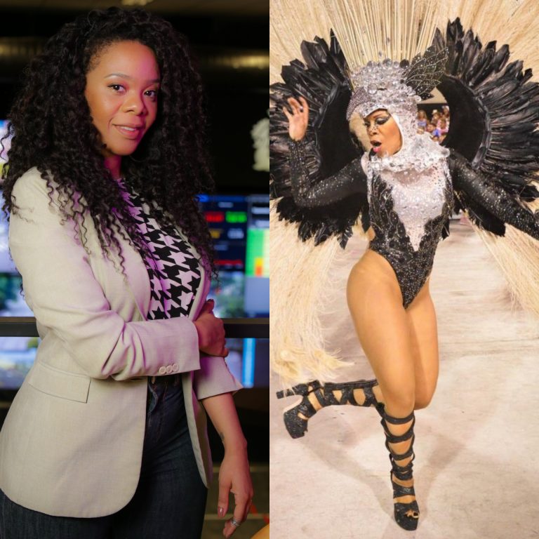 Rafaela Bastos, no Centro de Operações da Prefeitura e na Sapucaí: aposta no estudo e empoderamento como passista. Fotos do acervo pessoal