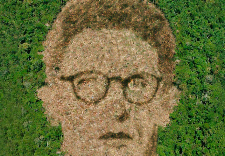 Arte com imagem do ministro Ricardo Salles na capa do relatório Passando a Boiada: orçamento proposto pelo governo para o Meio Ambiente para 2021 é o mais baixo deste século (Arte: Sandro Meneses/Observatório do Clima)