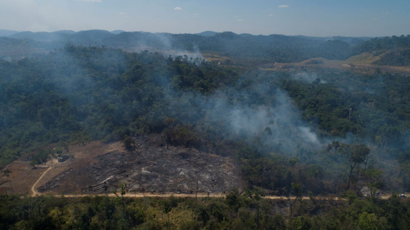 Focos de incêndio em torno de área desmatada em Novo Progresso, Pará: corte no orçamento do Ministério do Meio atinge fiscalização e combate a crimes ambientais (Foto: Fernando Souza / AGIF / AFP - 15/08/2020)