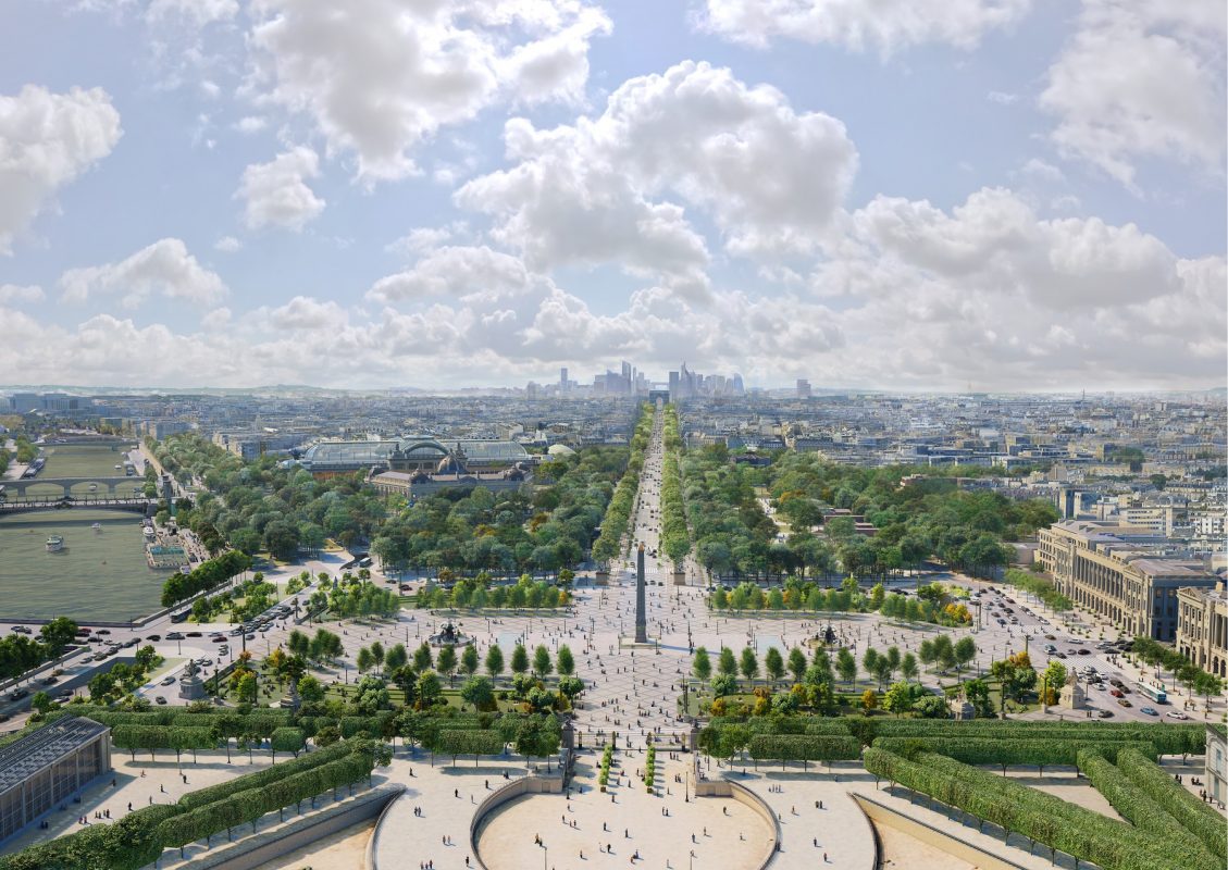 Paris com menos carros: imagem mostra como ficará a Avenida Champs-Élysées vista da Place de la Concorde em 2030