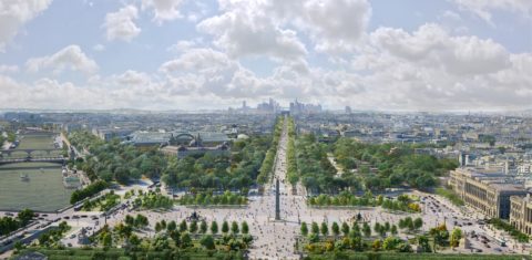 Paris com menos carros: imagem mostra como ficará a Avenida Champs-Élysées vista da Place de la Concorde em 2030