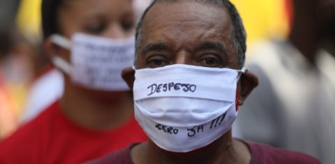 Benedito Barbosa em um protesto, no Centro de São Paulo, pela suspensão dos despejos durante da pandemia. Foto Reprodução do Facebook