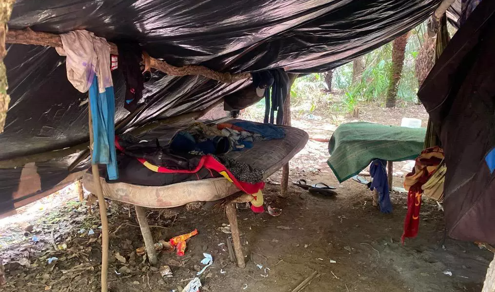 Acampamento de trabalhadores em condições semelhantes à escravidão em Porto Murtinho (MS): resgate de adolescentes indígenas foram (Foto: Divulgação/AFT)