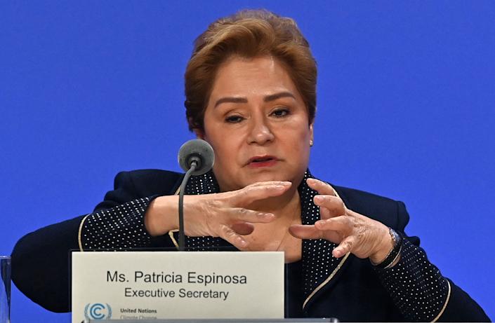 A secretária-executiva da Convenção do Clima da ONU, Patricia Espinosa, na abertura da COP26: alternativa ao sucesso é a catástrofe (Foto: Paul Ellis / AFP)
