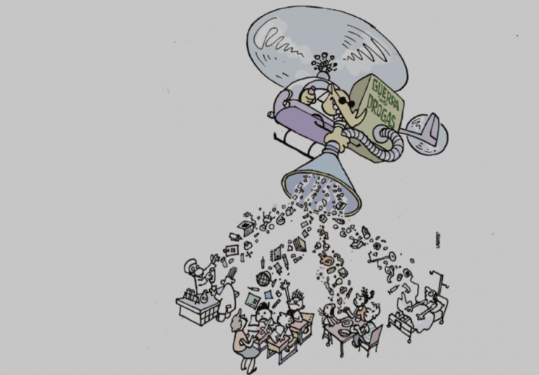 Relatório mostra custo do combate a drogas que tira recursos da saúde e da educação (Arte: Laerte - Reprodução/CeSec)