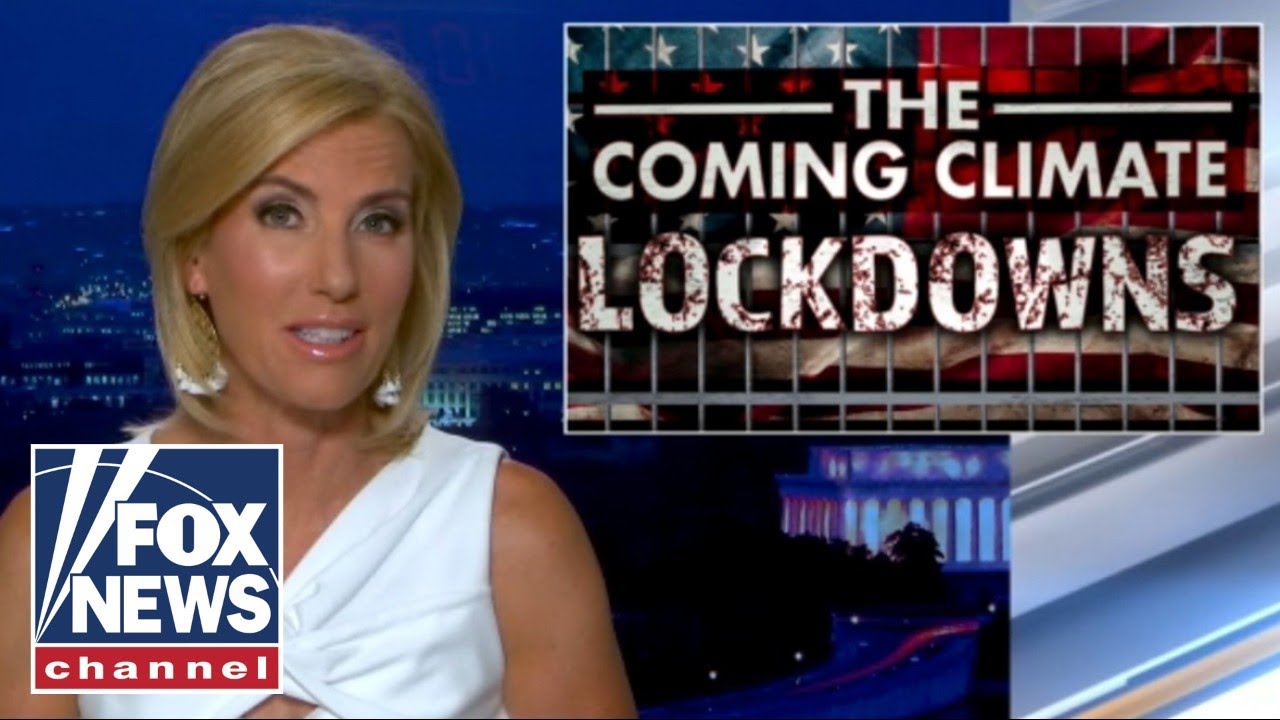 Laura Ingraham em anúncio de seu programa com foco no "próximo lockdown climático": teoria conspiratória impulsionada por grupos negacionistas (Foto: Reprodução)