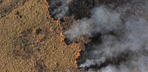 Vista aérea de um incêndio florestal em Porto Jofre, no Pantanal. O fim do desmatamento ilegal é a principal medida para a redução das emissões de carbono do Brasil. Foto Carl de Souza/AFP
