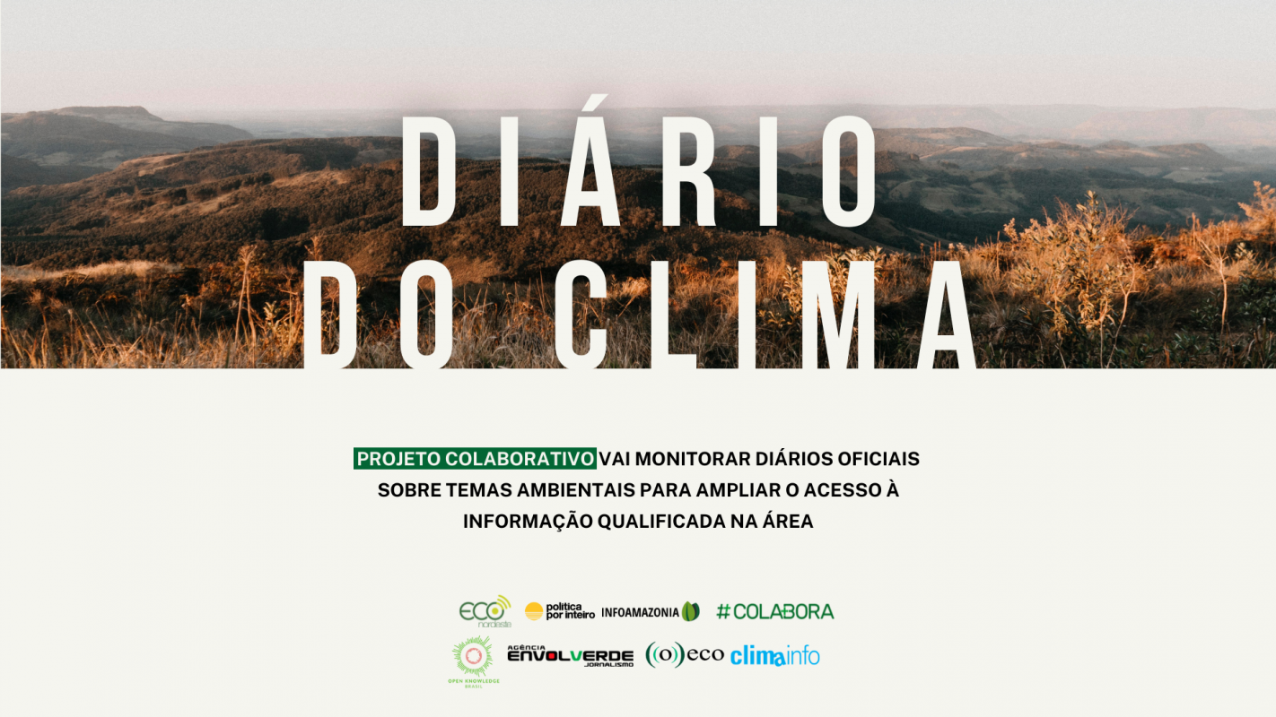 Diário do Clima: plataforma para monitorar diários oficiais em temas sobre clima e ambiente elaborada por oito sites e selecionada pelo Desafio da Inovação da Google News Initiative na América Latina (Arte: Raphael Monteiro)