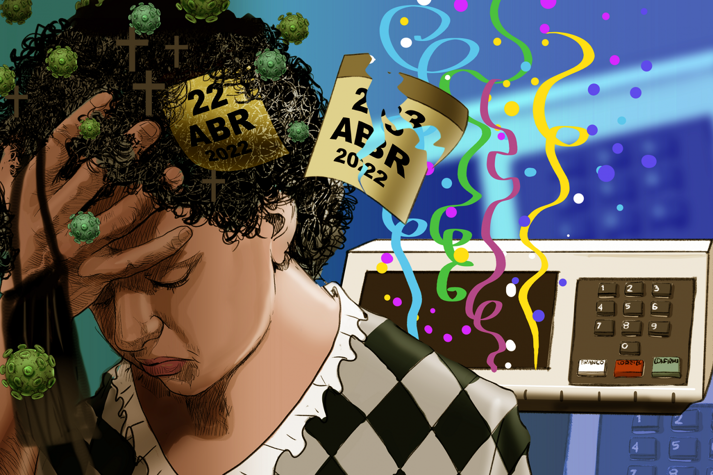 E se trocarmos o carnaval por eleições? Pesquisa da USP mostra que Brasil lidera o ranking de casos de ansiedade e depressão na pandemia. Arte Claudio Duarte