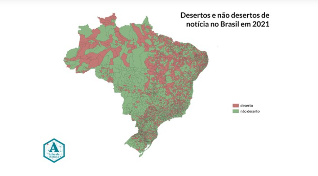Atlas da Notícia 2021: levantamento indica que 5 em cada 10 municípios brasileiros estão na condição de desertos: são 2.968 cidades, onde vivem 29,3 milhões de pessoas