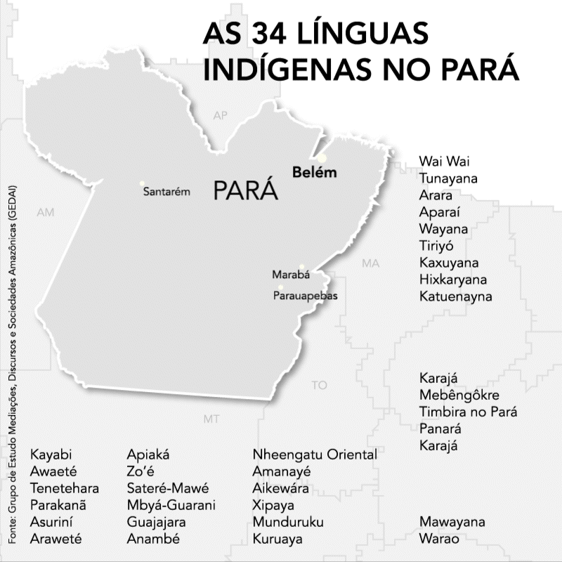 Mapeamento das línguas indígenas do Pará. Arte de Fernando Alvarus