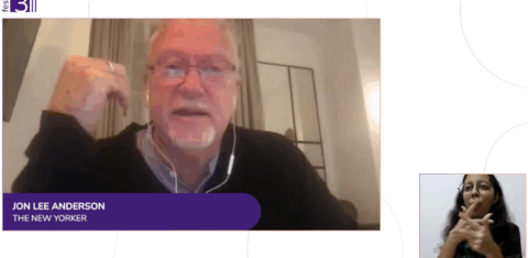 O repórter Jon Lee Anderson na mesa virtual de abertura do Festival 3i: reflexões sobre guerra e jornalismo (Reprodução / Youtube)