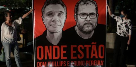 Servidores da Funai fazem protesto em Brasília: organizações acionam Conselho de Direitos Humanos da OEA por respostas sobre o desaparecimento de jornalista e indigenista (Foto: Evaristo Sá / AFP)