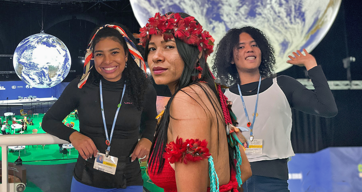 Jovens ativistas pelo clima. Fotos de Arquivo pessoal e Ageu Guajajara