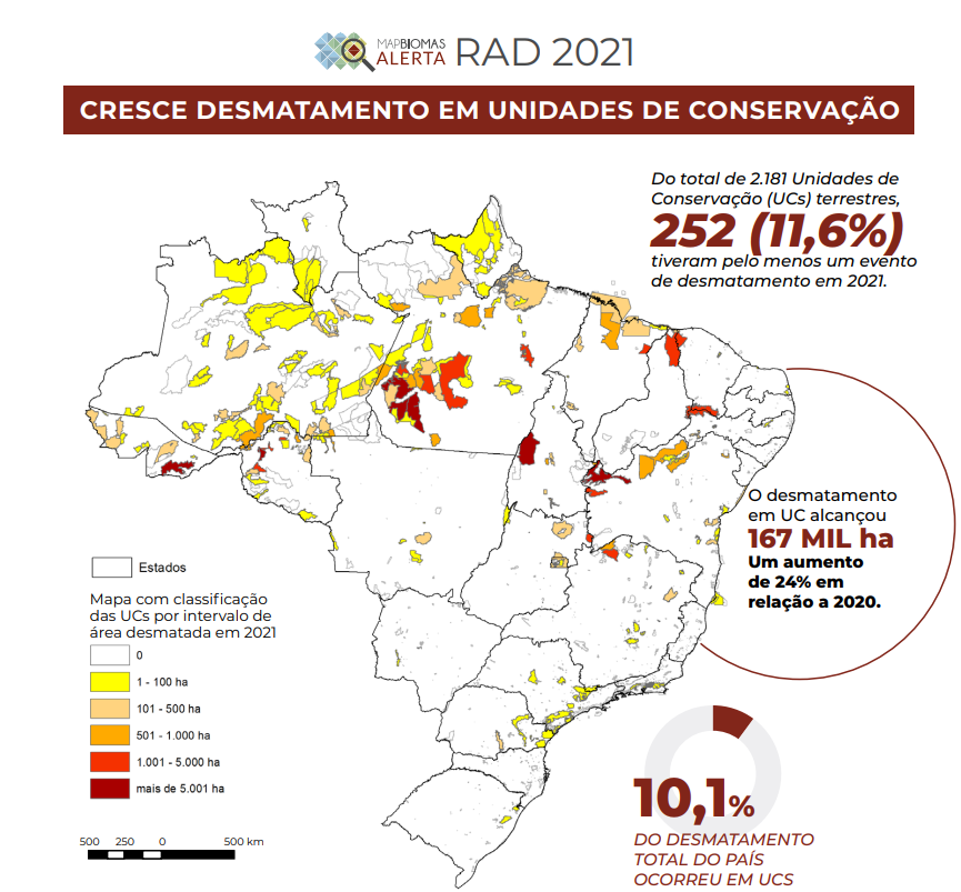 Desmatamento - sempre ilegal - nas Unidades de Conservação (Infografia: MapBiomas)