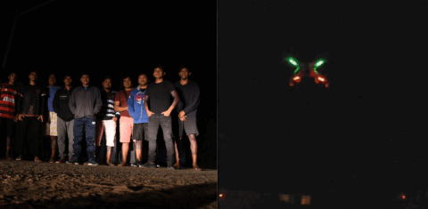 Indígenas da etnia Gavião e um dos drones avistado sobre as aldeias da Terra Indígena Mãe Mariano Pará: aparecimento de objetos voadores deixa moradores alarmados (Fotos: João Paulo Guimarães)