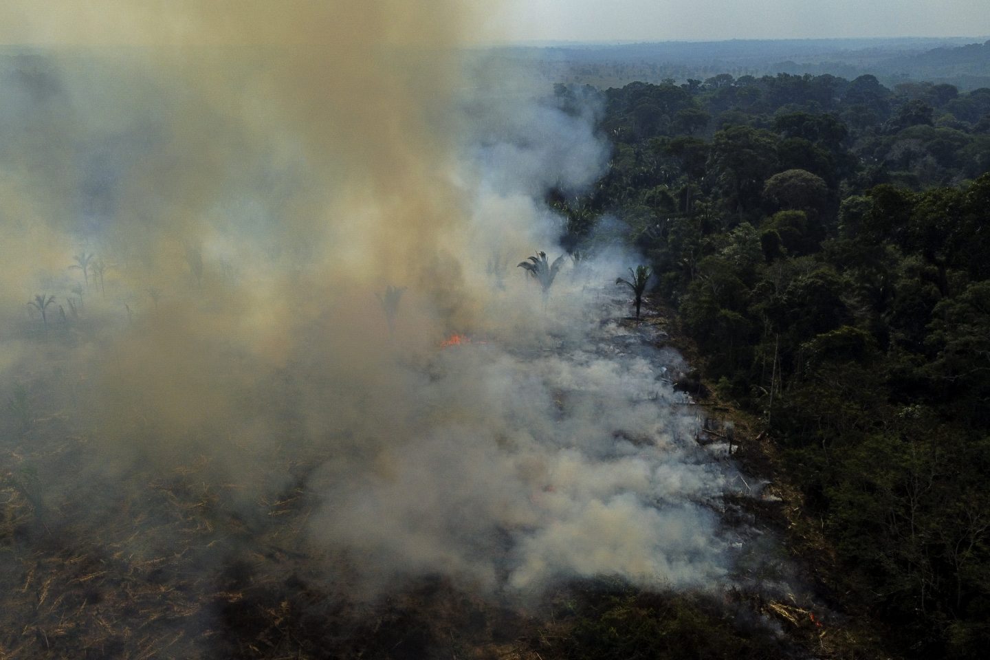 Vista aérea de uma área queimada da Floresta Amazônica,em Apuí, sul do Estado do Amazonas. Especialistas dizem que Brasil tem todas as condições para zerar emissões líquidas de CO2. Foto Michael Dantas/AFP