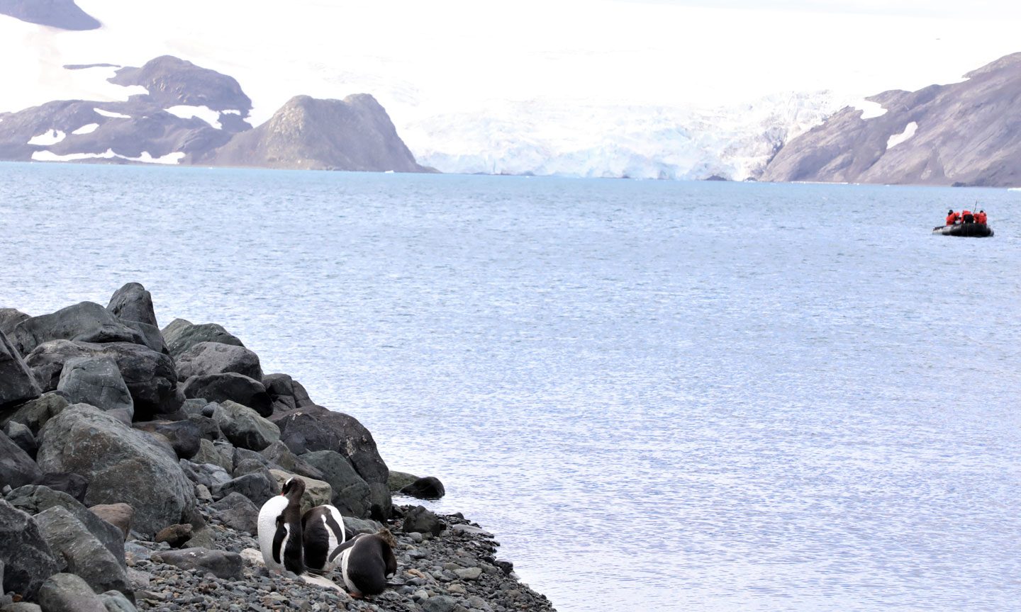 Pesquisadores no mar da Antártica: dados de estações meteorológicas no continente mostram que a temperatura da superfície do mar aumentou ao longo dos últimos 60 anos (Foto: LaGPoM/UFPR)