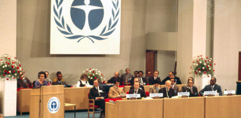 A primeira-ministra da Índia, Indira Gandhi, discursa na Conferência da ONU, em Estocolmo, em junho de 1972, quando o meio ambiente entrou na pauta global: o que funcionou em meio século de diplomacia ambiental (Foto: Arquivo/ONU)