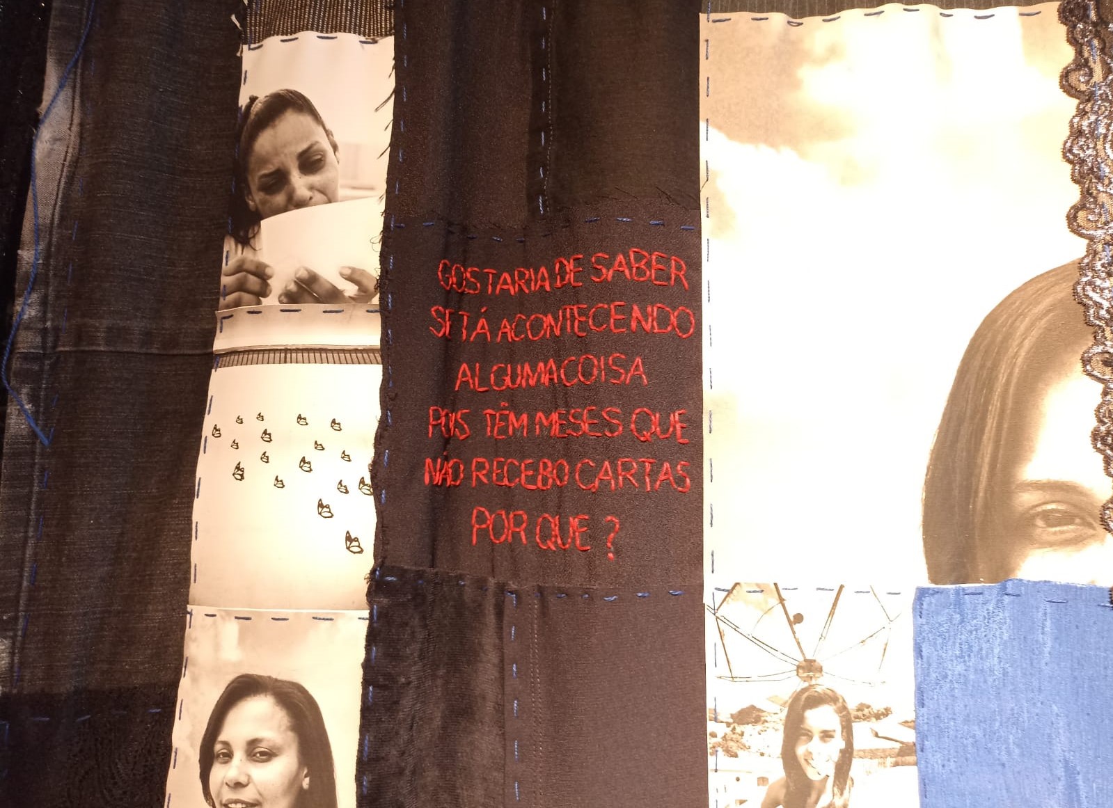 Nas colchas de retalhos, as imagens das mães e suas mensagens para os filhos (Foto: Luiza Sansão)