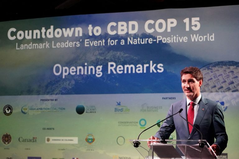 O primeiro-ministro do Canadá, Justin Trudeau, em evento preparatório para a COP15: mercado de carbono no debate sobre biodiversidade (Foto: Bryan R. Smith / AFP - 20/09/2022)