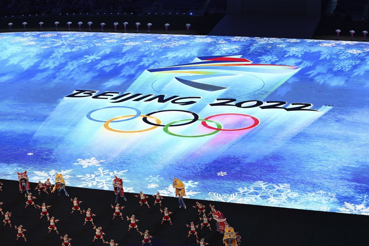 Vista aérea da Cerimônia de Abertura dos Jogos Olímpicos de Inverno de Pequim 2022, no Estádio Nacional de Pequim. Foto Koji Aoki (AFLO/DPA via AFP)